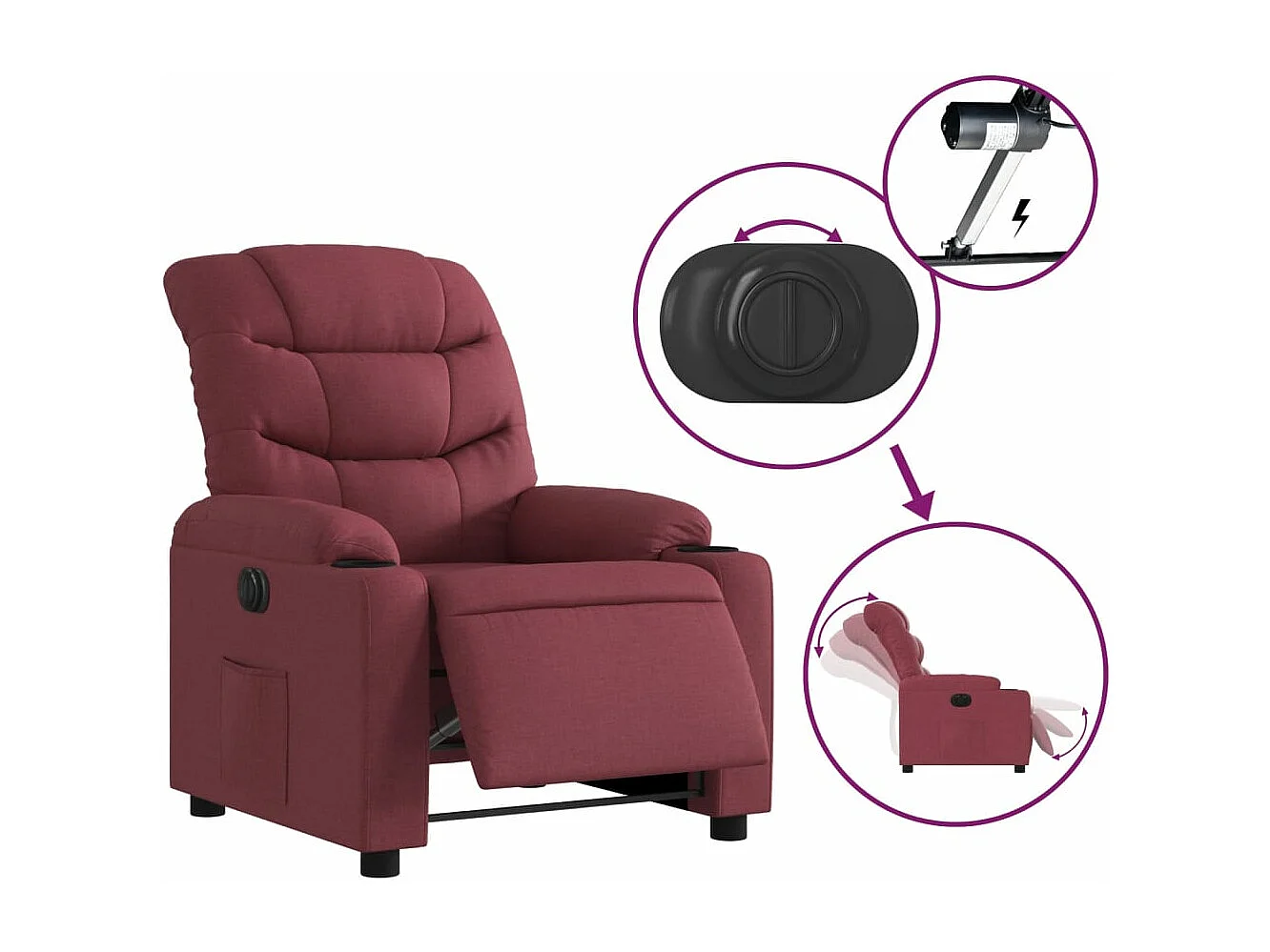 Sillón reclinable eléctrico tela rojo tinto YOE18063