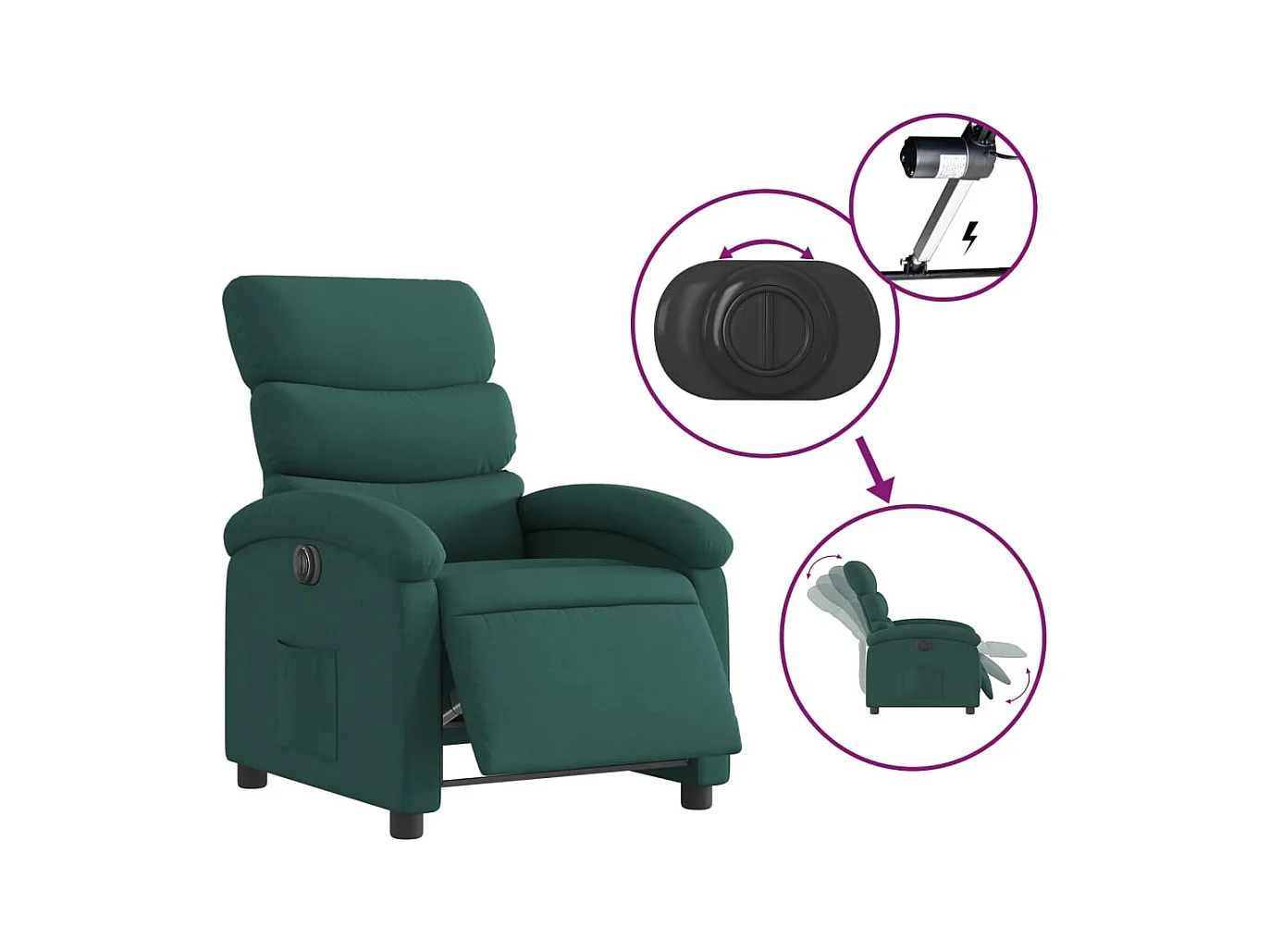 Fauteuil inclinable électrique Vert foncé Tissu REO78174