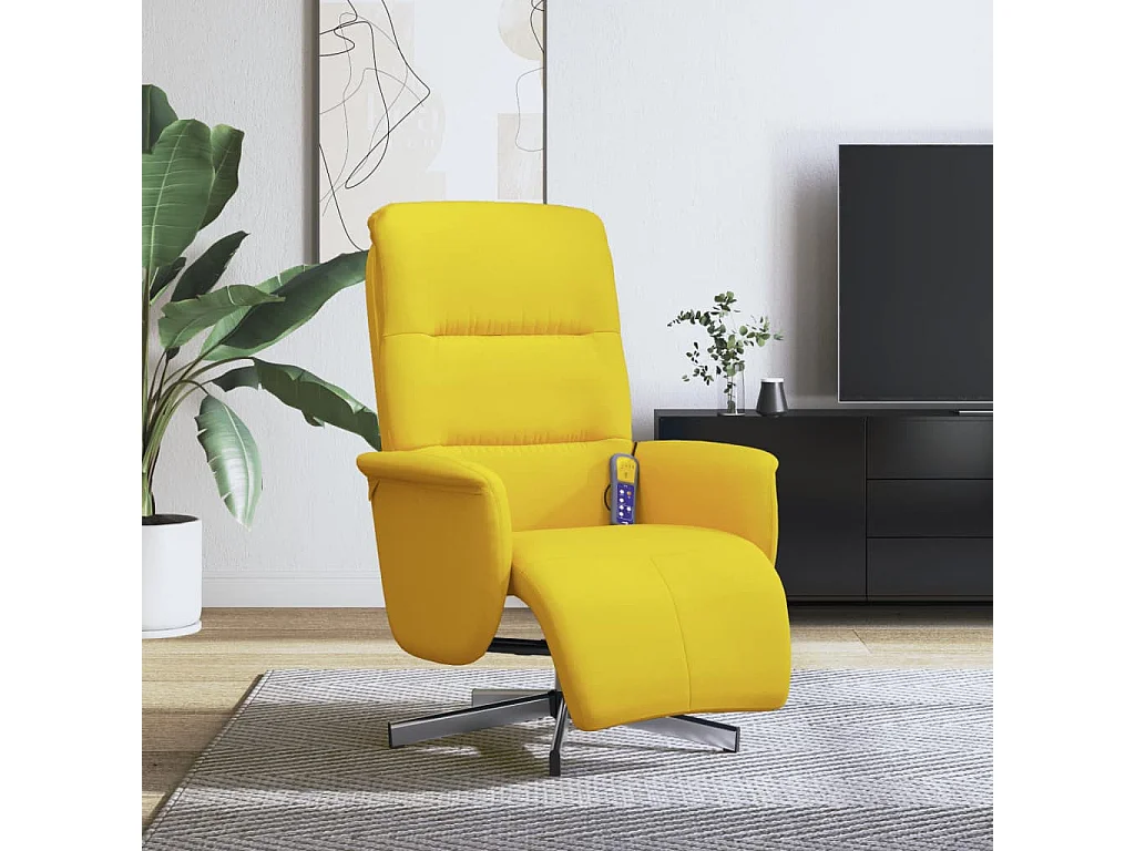 Fauteuil inclinable de massage repose-pieds jaune clair tissu REO31652