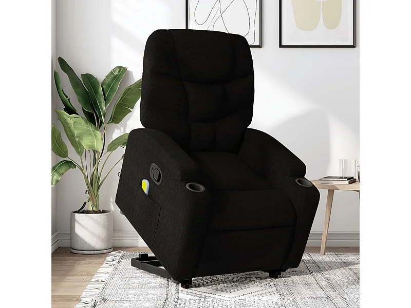 Sillón reclinable de masaje elevable tela negro YOE46156