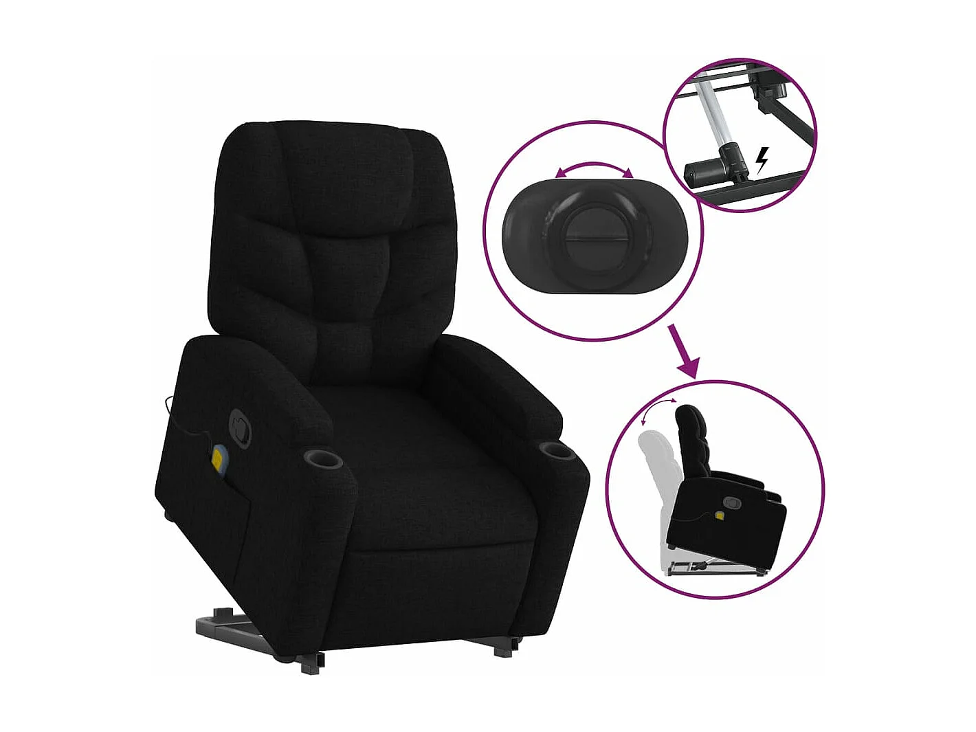 Sillón reclinable de masaje elevable tela negro YOE46156