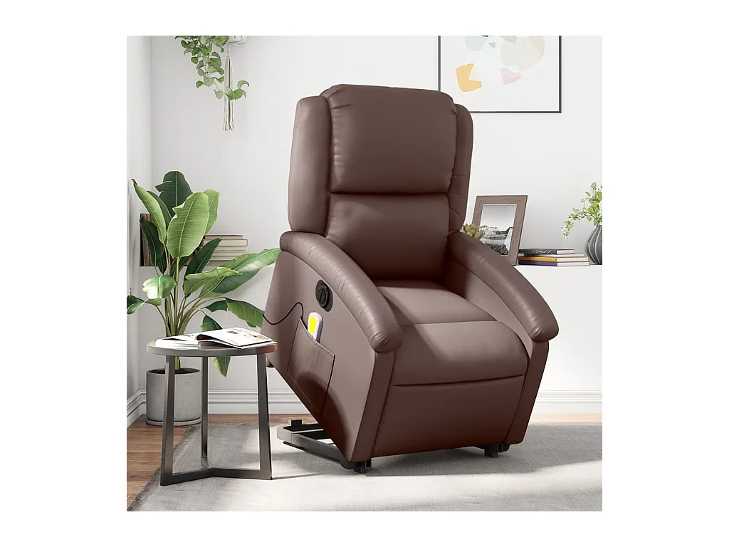Fauteuil inclinable de massage électrique marron similicuir REO99283