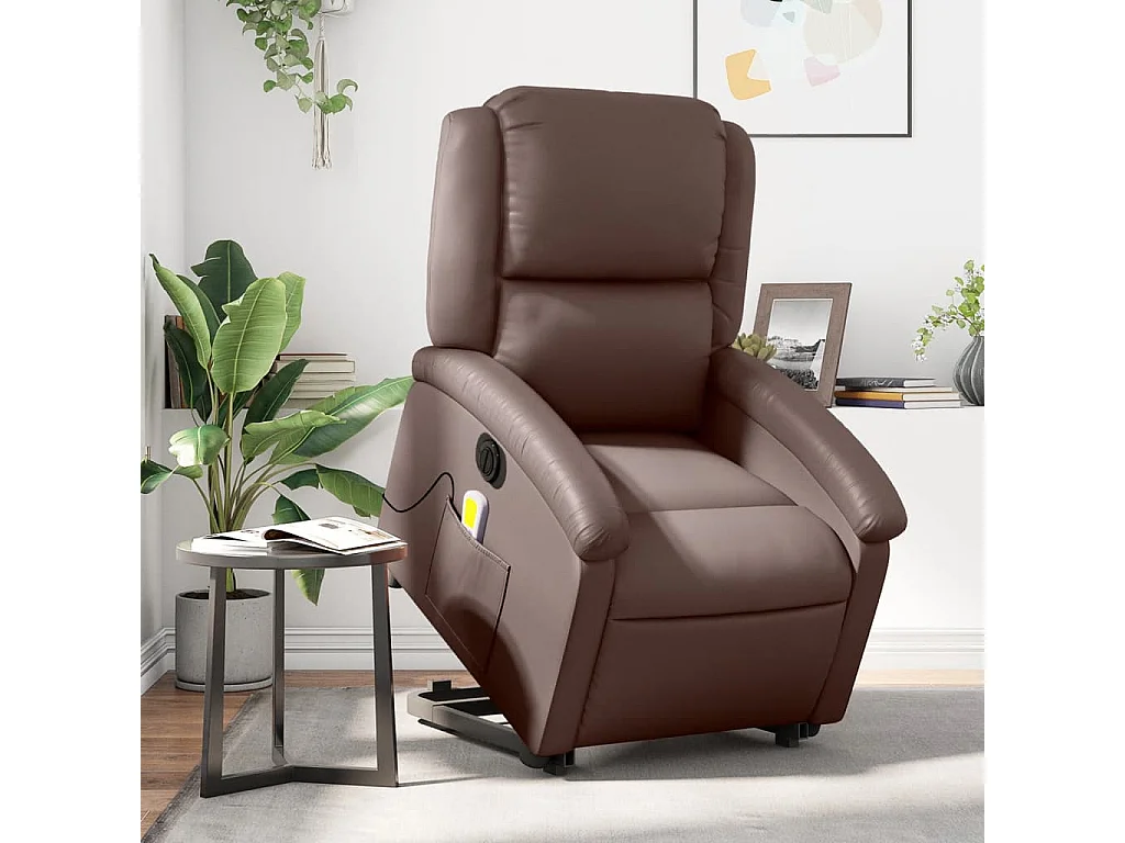 Fauteuil inclinable de massage électrique marron similicuir REO99283