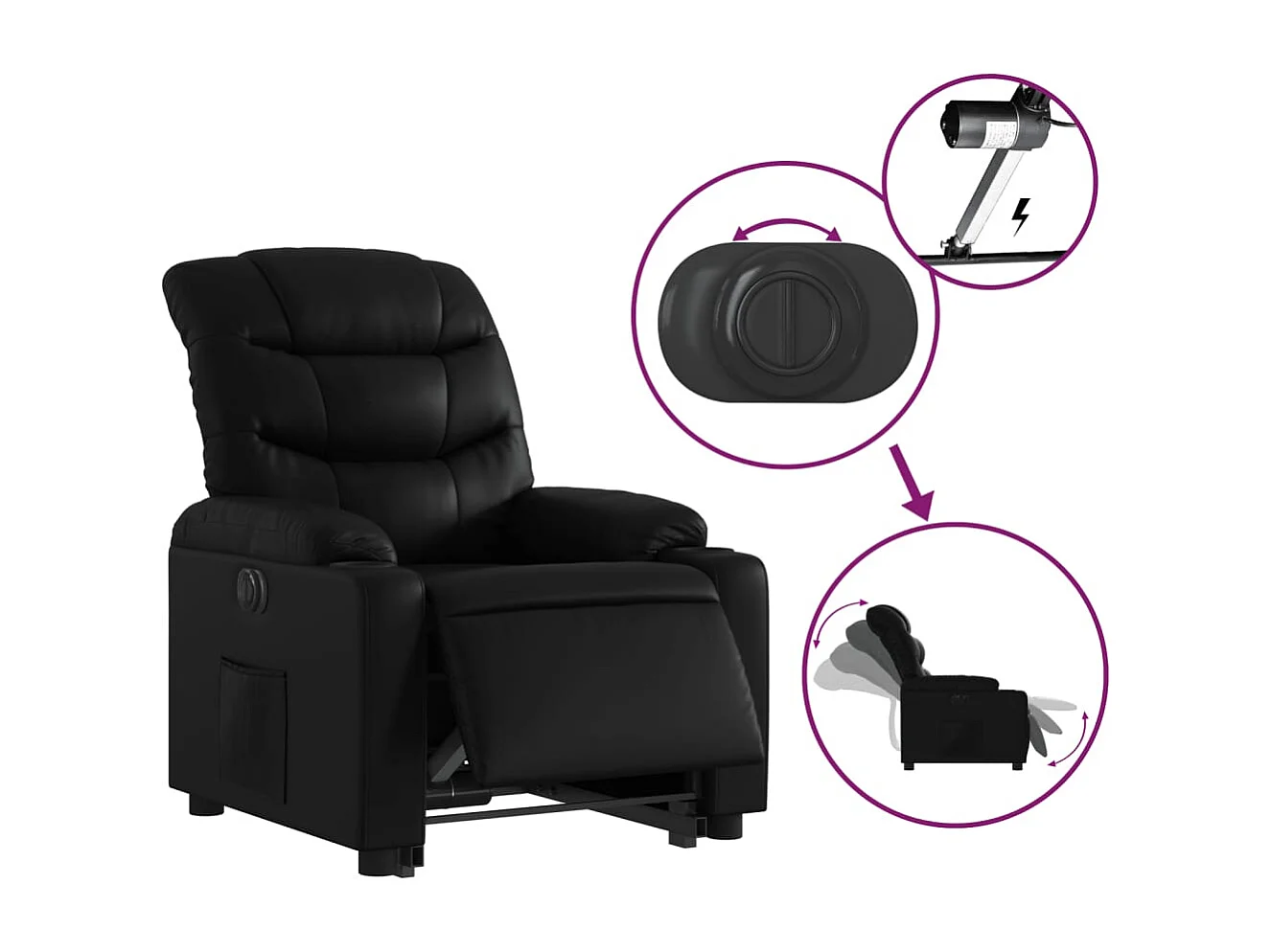 Fauteuil inclinable électrique noir similicuir REO98815