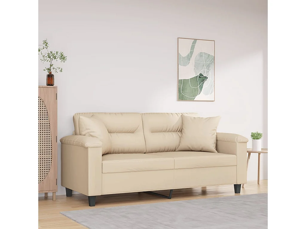 Canapé 2 places avec oreillers crème 140 cm tissu microfibre REO19395