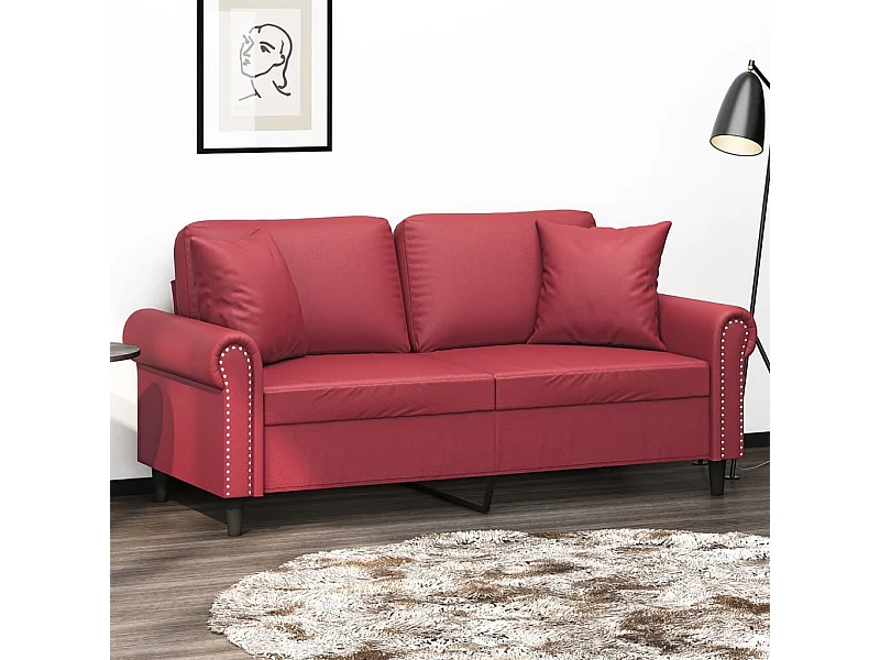 Sofá de 2 plazas con cojines cuero sintético rojo tinto 140 cm ES65040