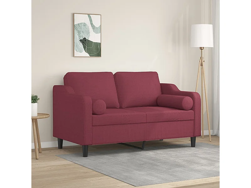Canapé 2 places avec oreillers bordeaux 120 cm tissu REO45682