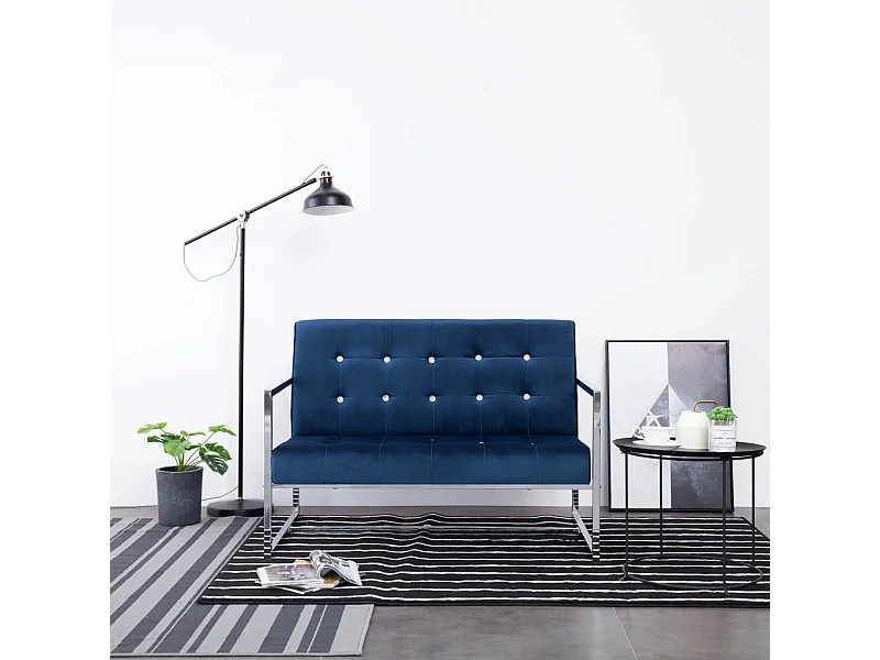 Tweezitsbank met armleuningen chroom en fluweel blauw NL705433
