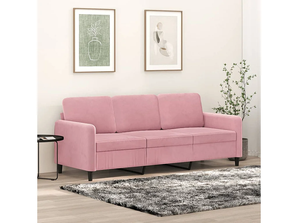 Driezitsbank 180 cm fluweel roze BE878002