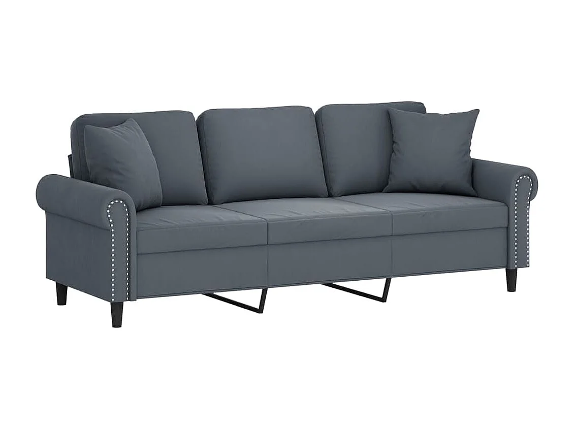 Driezitsbank met sierkussens 180 cm fluweel donkergrijs NL121132