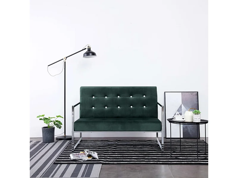 Tweezitsbank met armleuningen chroom en fluweel donkergroen NL446127