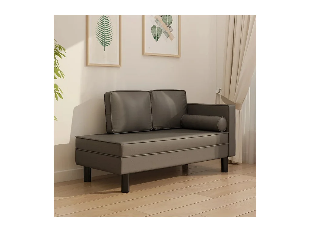 Canapé fixe avec coussins et traversin gris similicuir REO31045