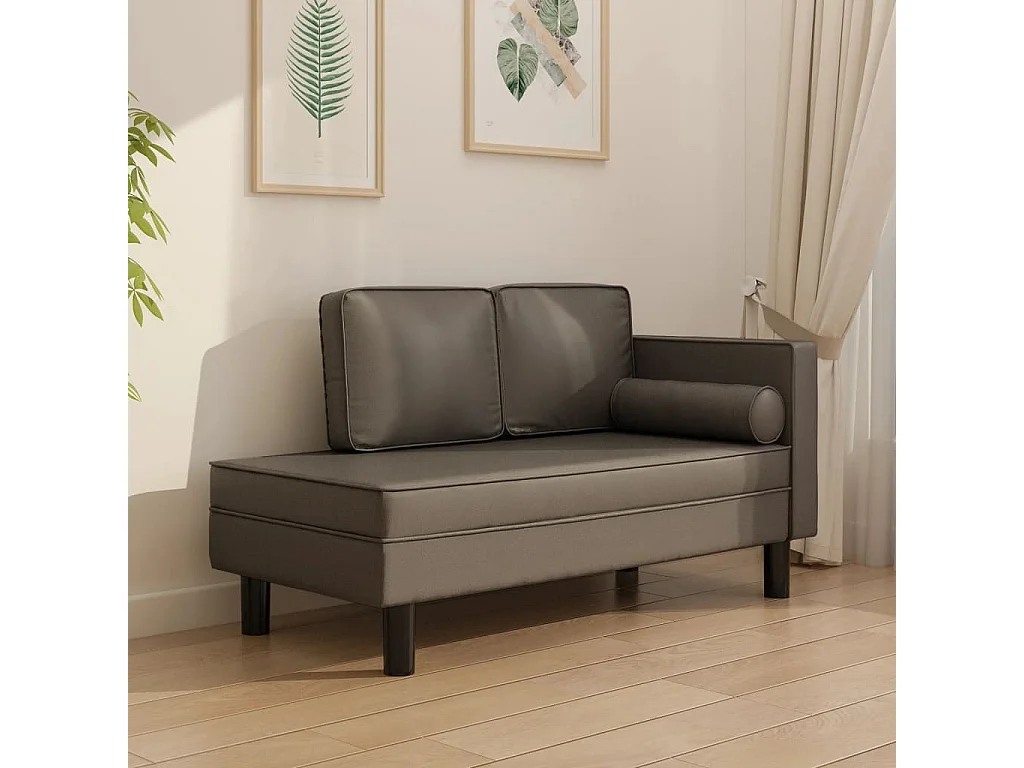 Chaise longue met kussens en bolster kunstleer grijs NL631714
