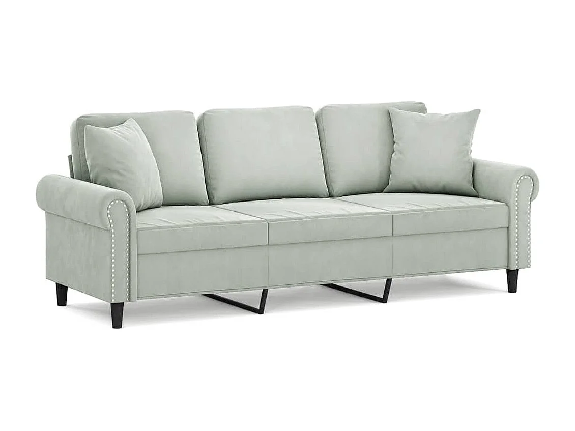 Canapé 3 places avec oreillers gris clair 180 cm velours REO43572