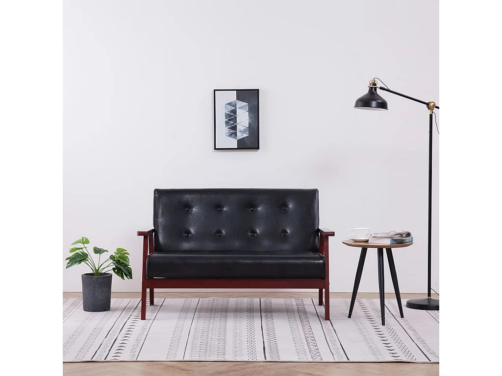 Sofá de 2 lugares couro artificial preto PT598880