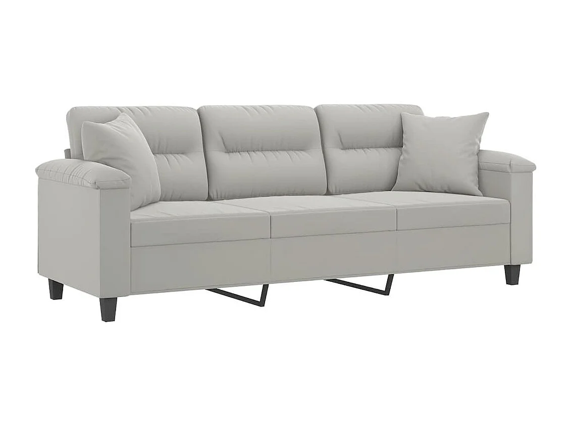Sofá 3 lugares c/ almofadas 180 cm microfibra cinzento-claro PT758781