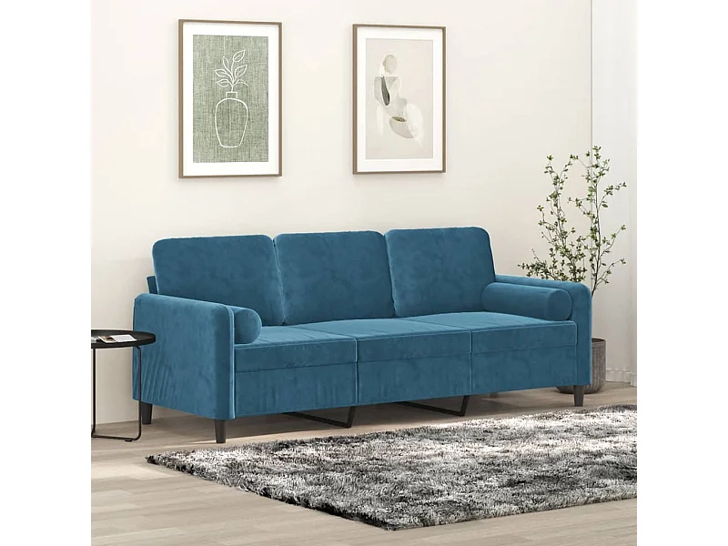 Canapé 3 places avec oreillers décoratifs bleu 180 cm velours REO62621