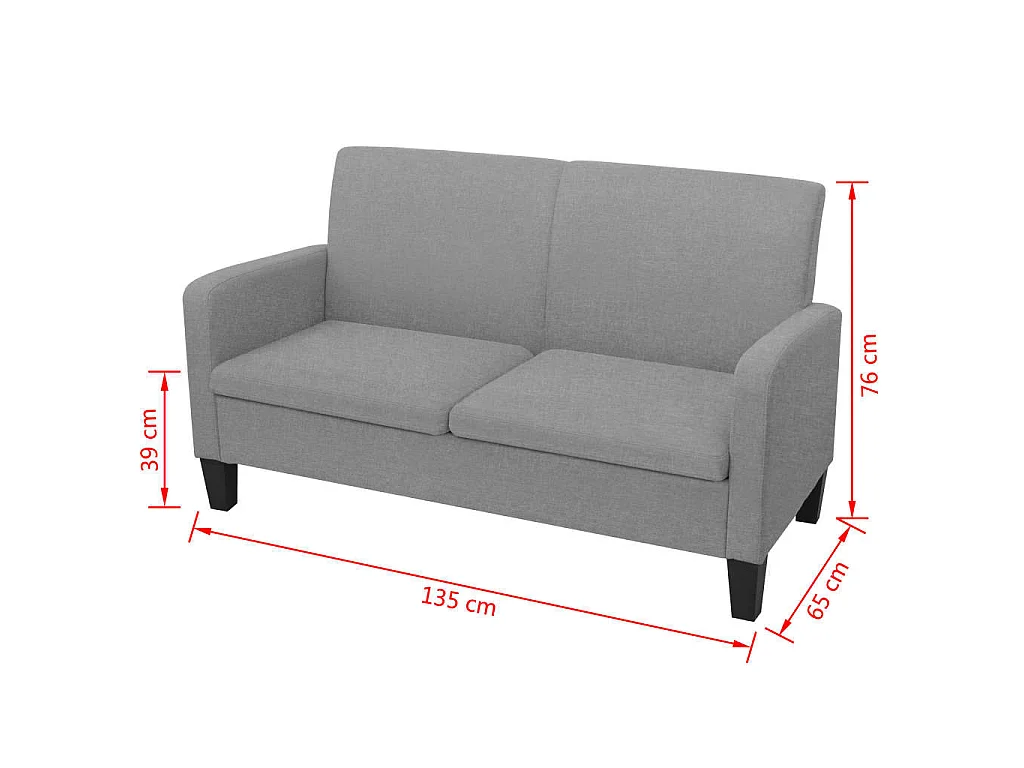 Canapé 2 places en tissu gris clair REO 135x65x76 cm
