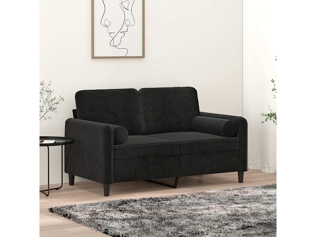 Canapé 2 places avec oreillers décoratifs noir 120 cm velours REO70248