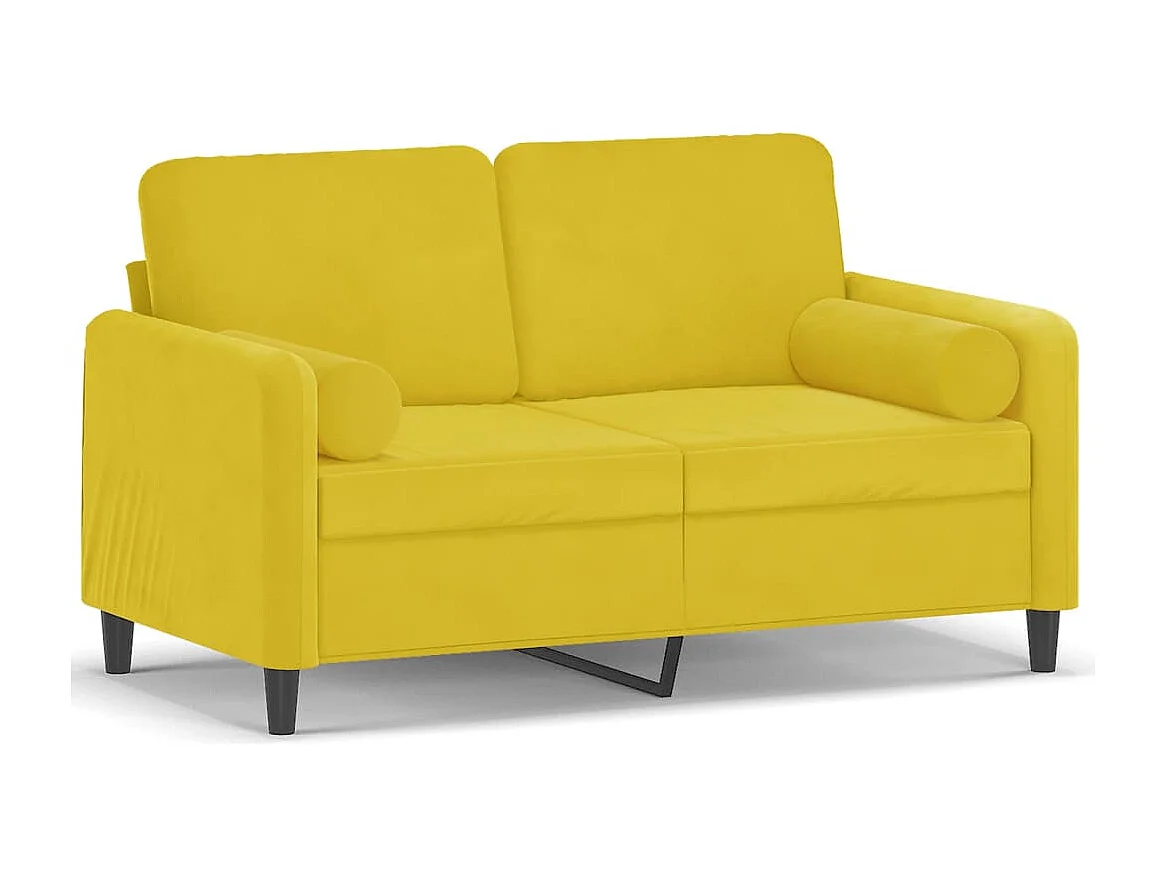 Sofá 2 lugares c/ almofadas decorativas 120 cm veludo amarelo PT849242
