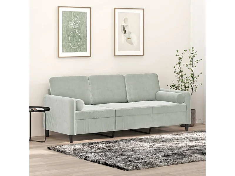 Canapé 3 places avec oreillers gris clair 180 cm velours REO50298