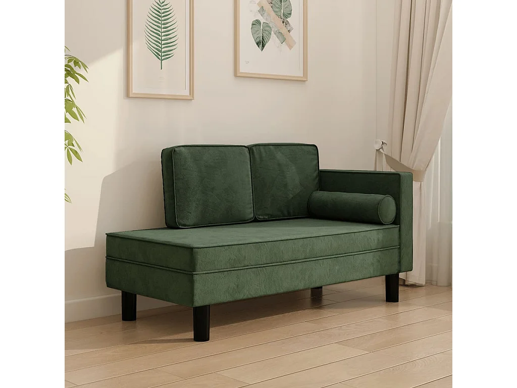 Canapé fixe avec coussins et traversin vert foncé velours REO28900