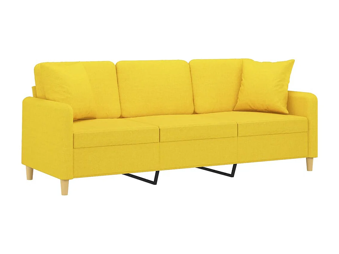 Sofá 3 lugares + almofadas decoração 180cm tecido amarelo-claro PT521443