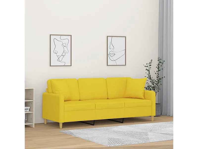 Canapé 3 places avec oreillers jaune clair 180 cm tissu REO21273