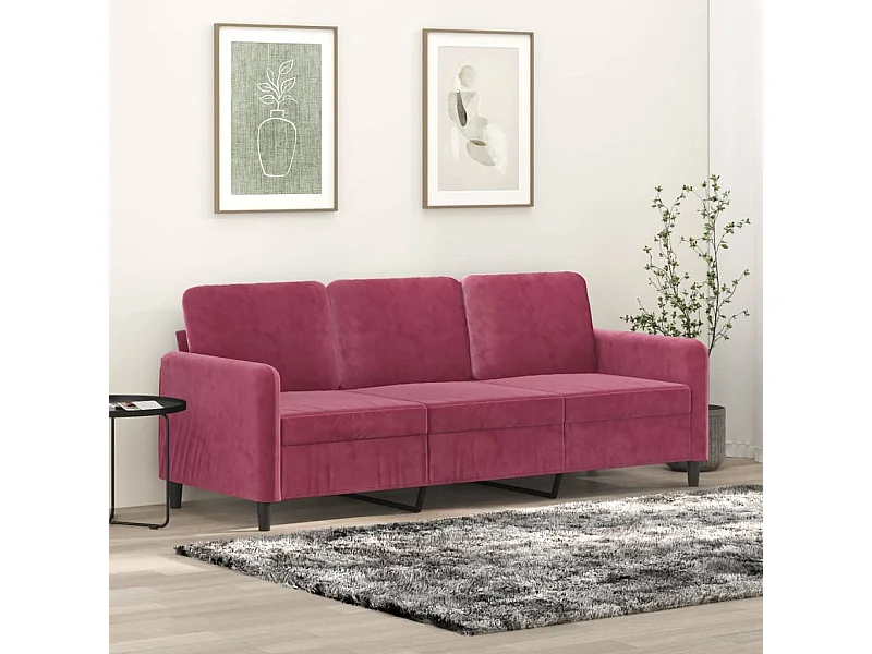 Sofá de 3 plazas de terciopelo rojo tinto 180 cm PWFG58975