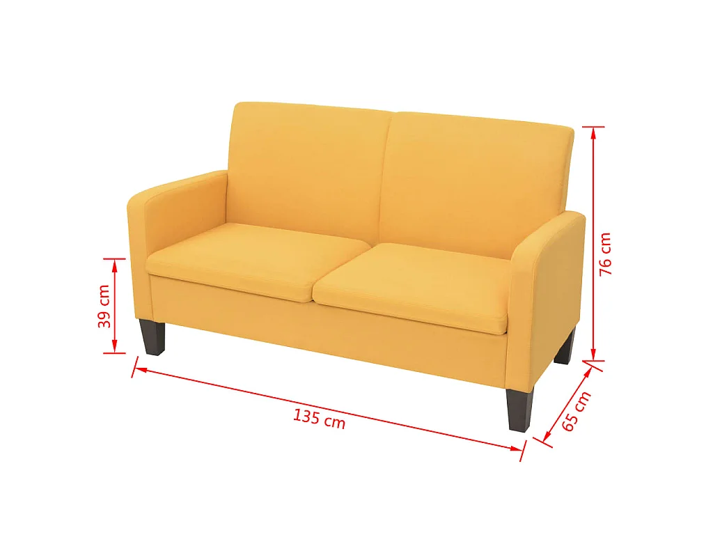 Canapé 2 places en tissu jaune REO 135x65x76 cm