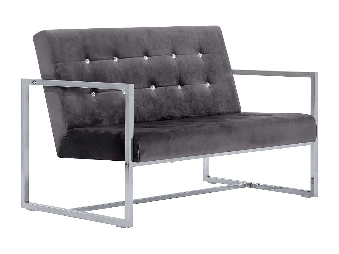 Canapé 2 places avec accoudoirs Gris foncé Chrome et velours REO53469