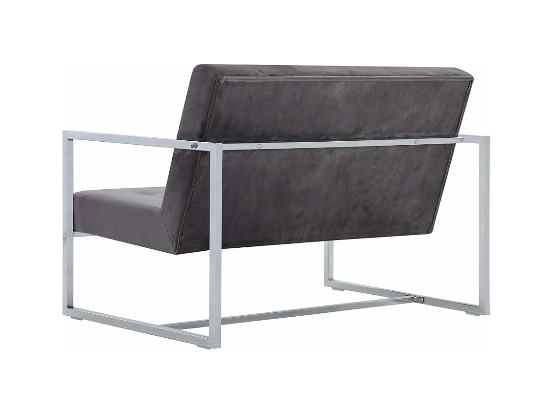 Canapé 2 places avec accoudoirs Gris foncé Chrome et velours REO53469