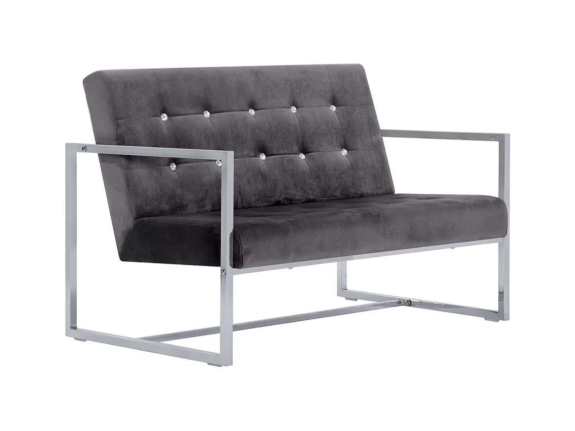 Canapé 2 places avec accoudoirs Gris foncé Chrome et velours REO53469