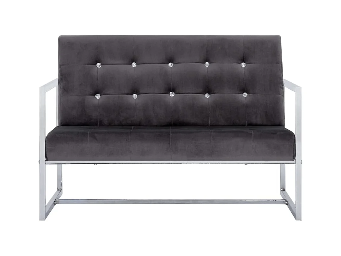 Canapé 2 places avec accoudoirs Gris foncé Chrome et velours REO53469