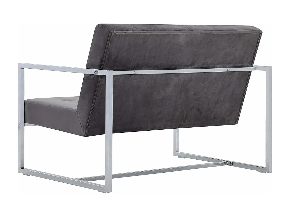 Canapé 2 places avec accoudoirs Gris foncé Chrome et velours REO53469