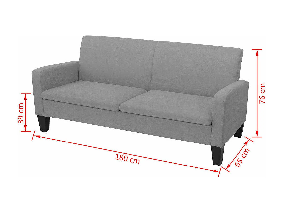 Canapé à 3 places 180 x 65 x 76 cm Gris clair REO90225