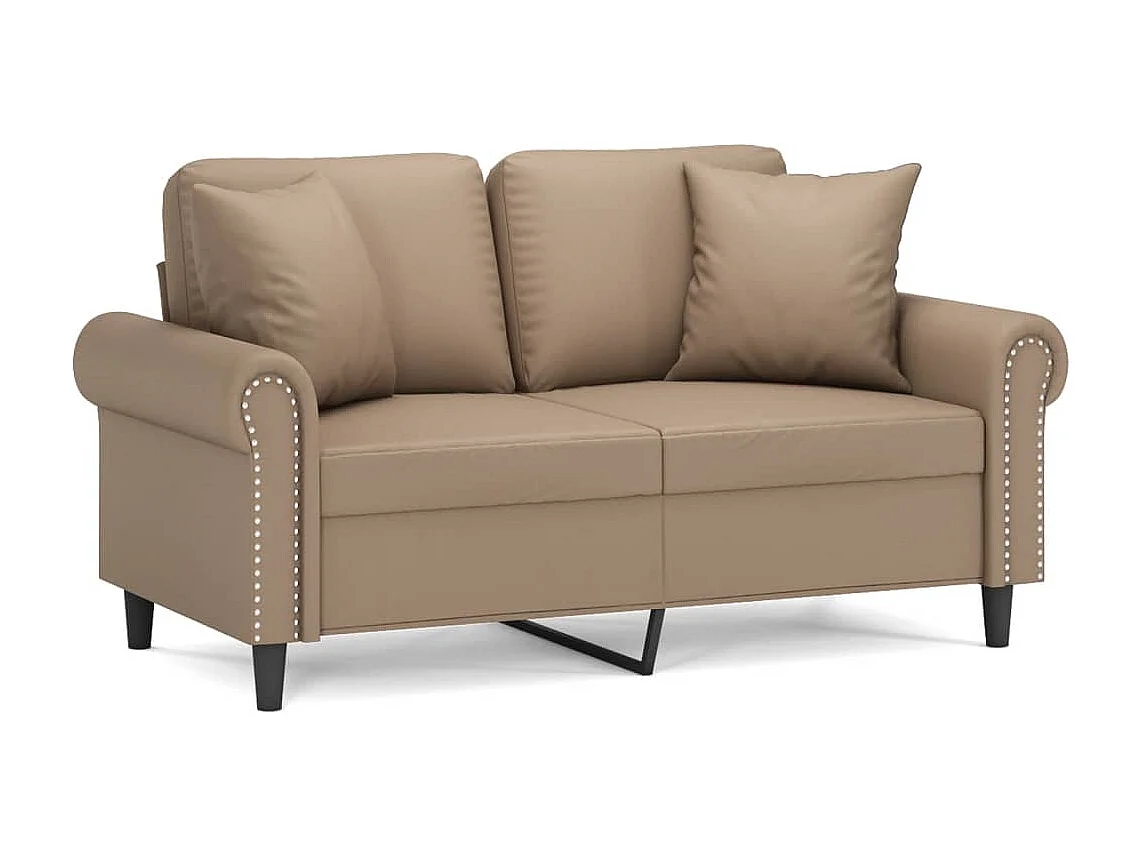 Sofá 2 lugares + almofadas 120 cm couro artificial cappuccino PT262987