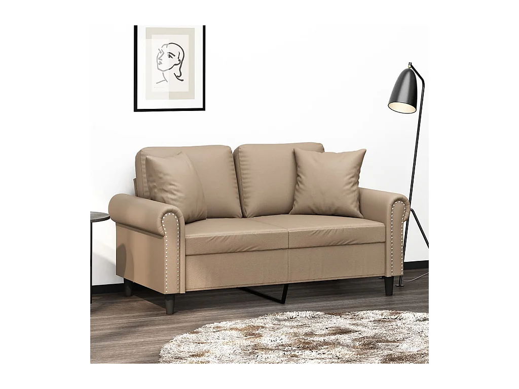 Canapé 2 places avec oreillers cappuccino 120 cm similicuir REO46985