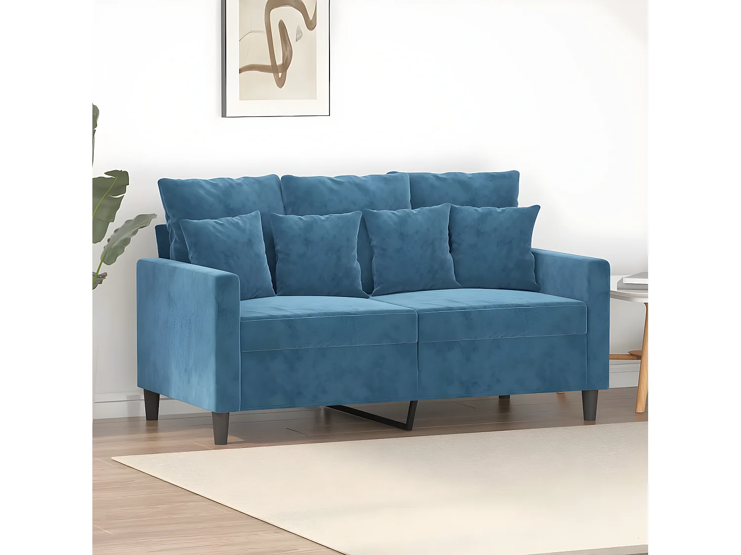 Canapé à 2 places Bleu 120 cm Velours REO60732