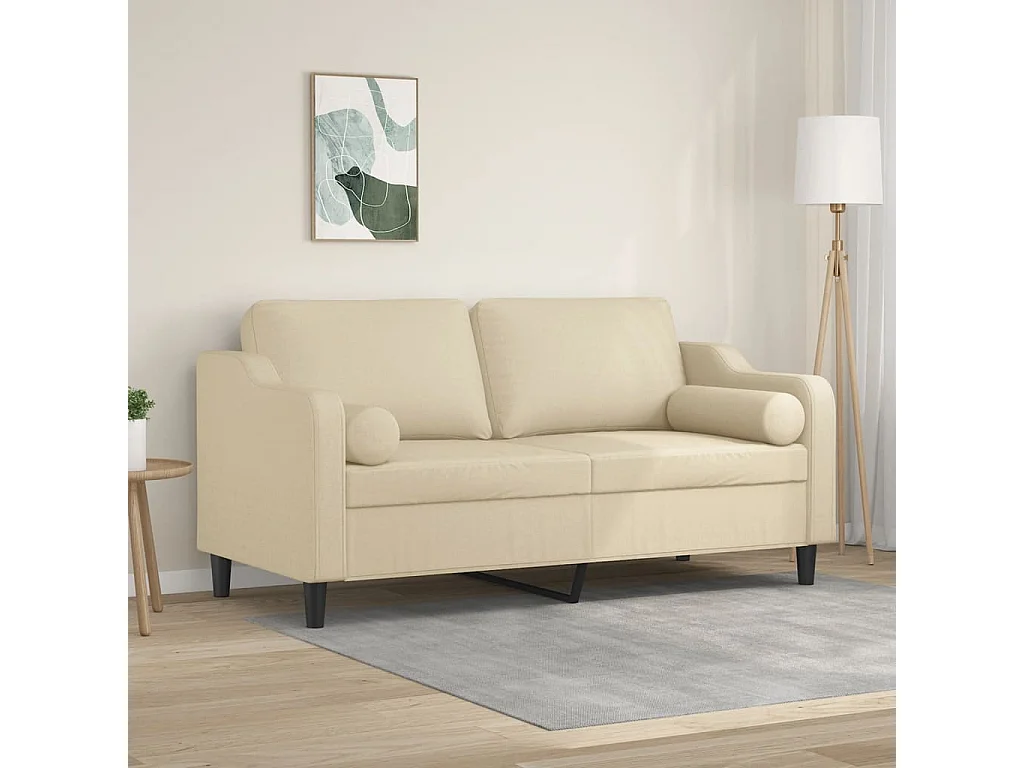 Canapé 2 places avec oreillers décoratifs crème 140 cm tissu REO14592