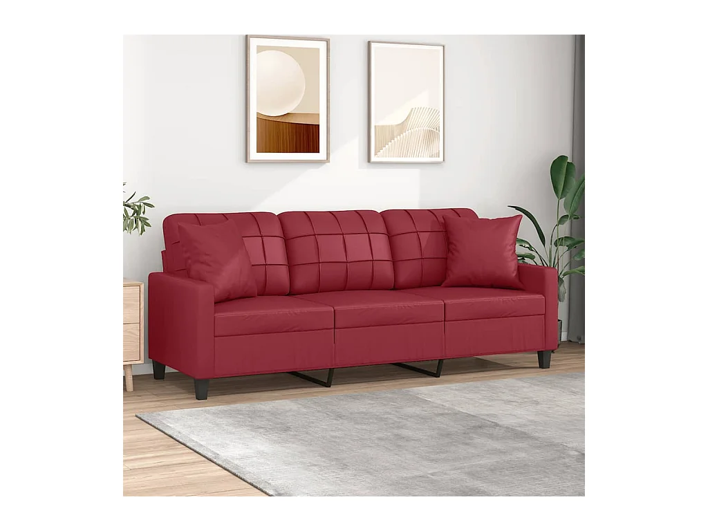 Canapé 3 places avec oreillers bordeaux 180 cm similicuir REO92815