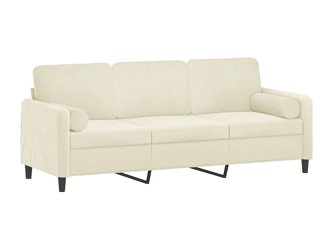 Canapé 3 places avec oreillers décoratifs crème 180 cm velours REO21595