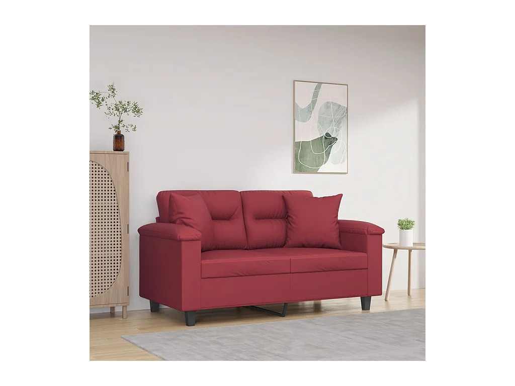 Canapé 2 places avec oreillers bordeaux 120 cm similicuir REO43754