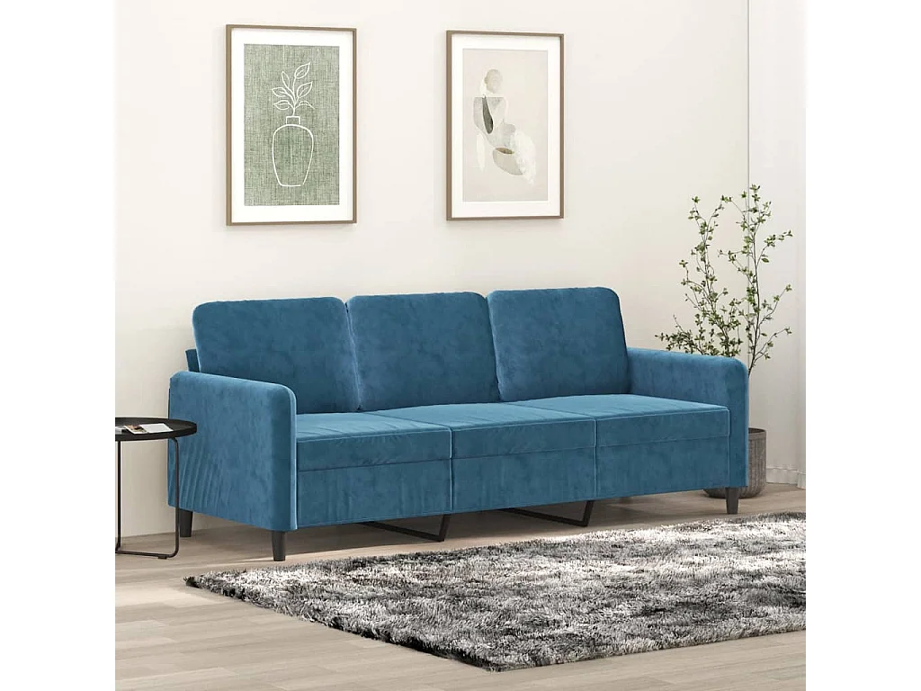 Sofá de 3 lugares 180 cm veludo azul PT403483