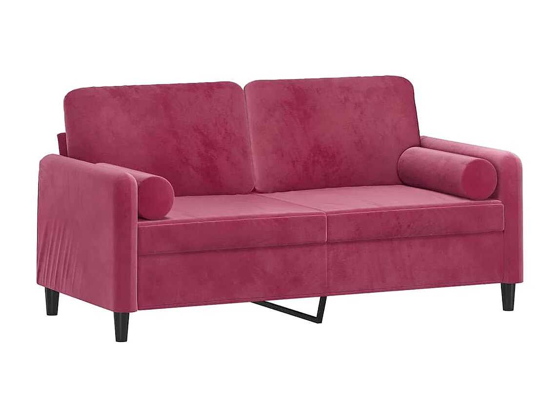 Canapé 2 places avec oreillers bordeaux 140 cm velours REO32991
