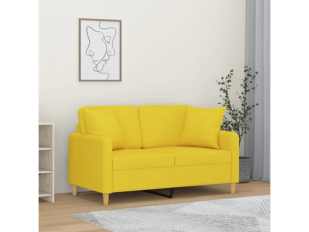 Sofá 2 lug. + almofadas decorativas 120 cm tecido amarelo-claro PT816549