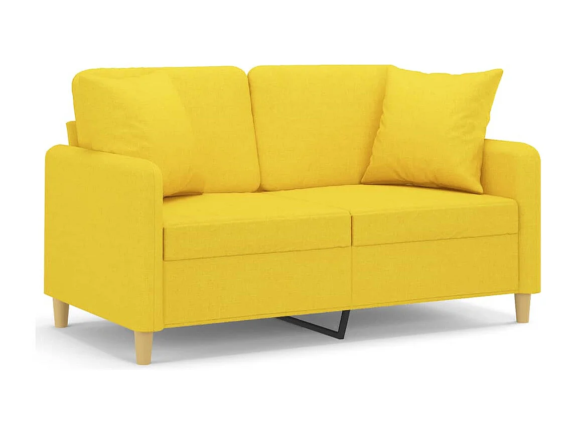 Sofá 2 lug. + almofadas decorativas 120 cm tecido amarelo-claro PT816549