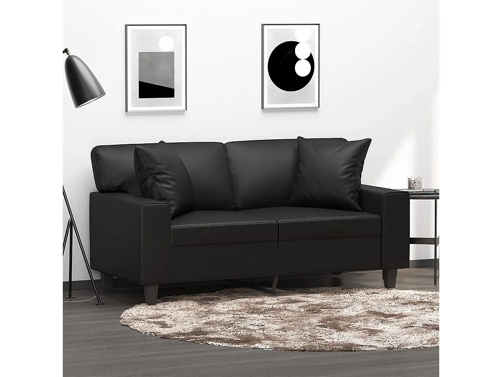Sofá de 2 plazas con cojines cuero sintético negro 120 cm PWFG21831
