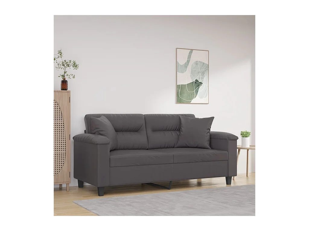 Canapé 2 places avec oreillers décoratifs gris 140cm similicuir REO88713