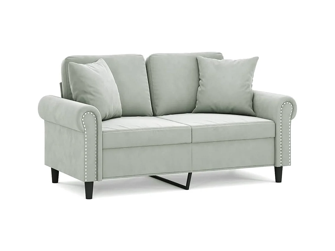 Canapé 2 places avec oreillers gris clair 120 cm velours REO18137